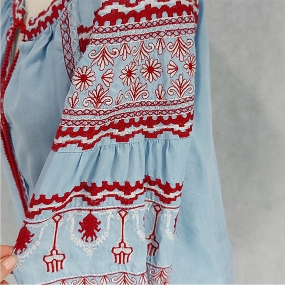 ZARA Bohemian Red and Blue Embroidered Women's Top - Picture 5 of 8